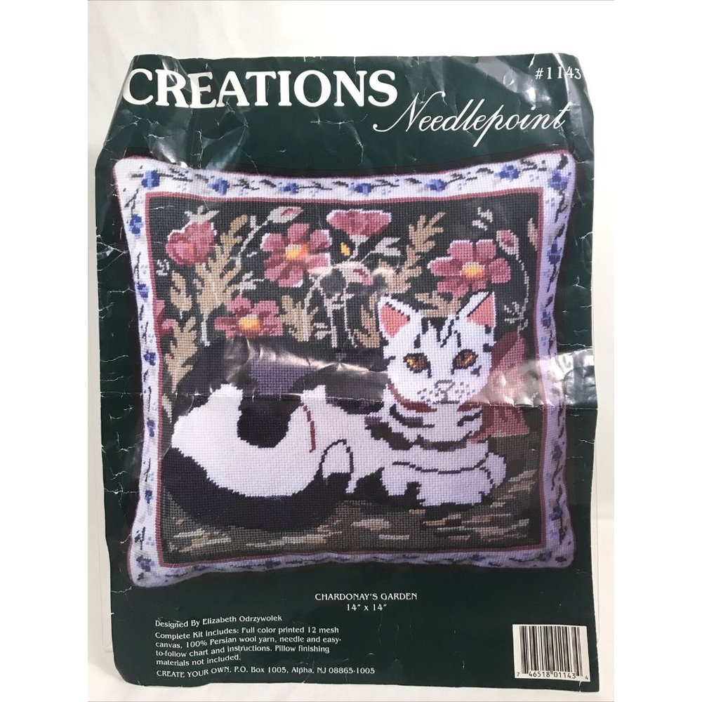 Cat needlepoint pillow kit Creations Chardonay's Garden 14 inch square  Cats kit